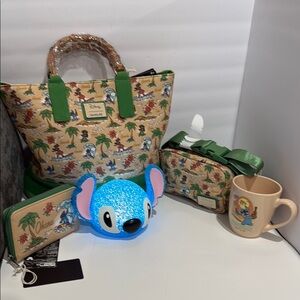 Loungefly Stitch Tropical Tote, Matching wallet, Fanny Pack, Cup, & Night Light